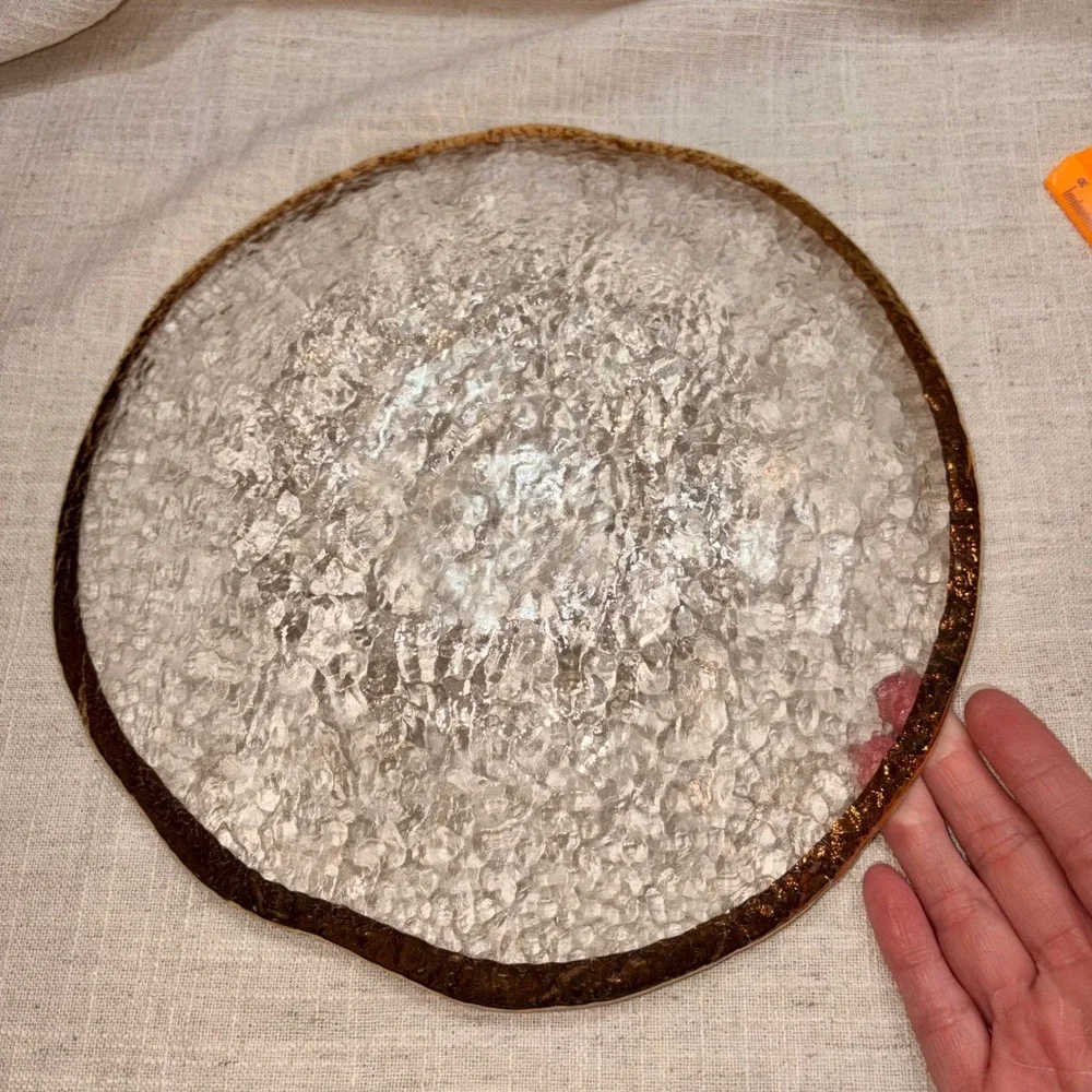Glacier Glass Gold Rim Textured Clear Round‎ 10 inch